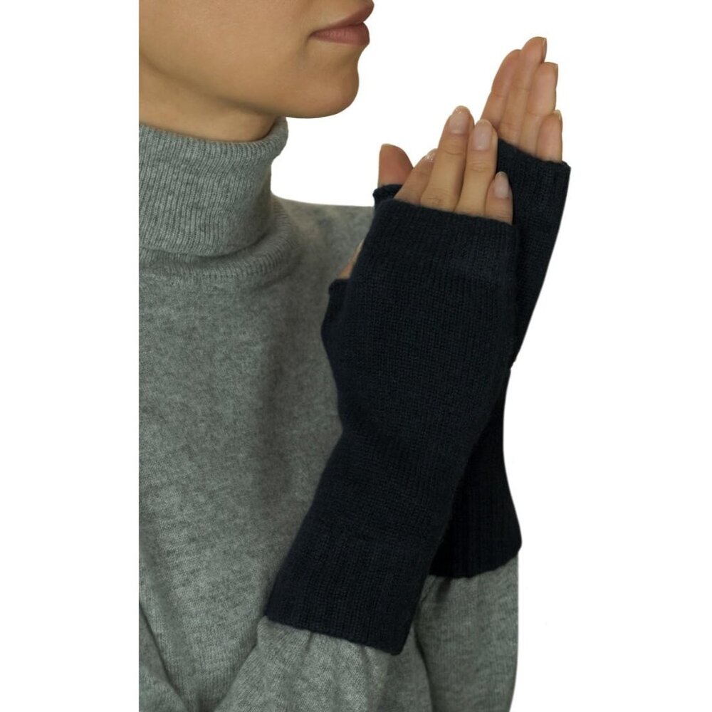 Women's Black Half Finger Fingerless Knitted Winter Warmers Mittens Gloves